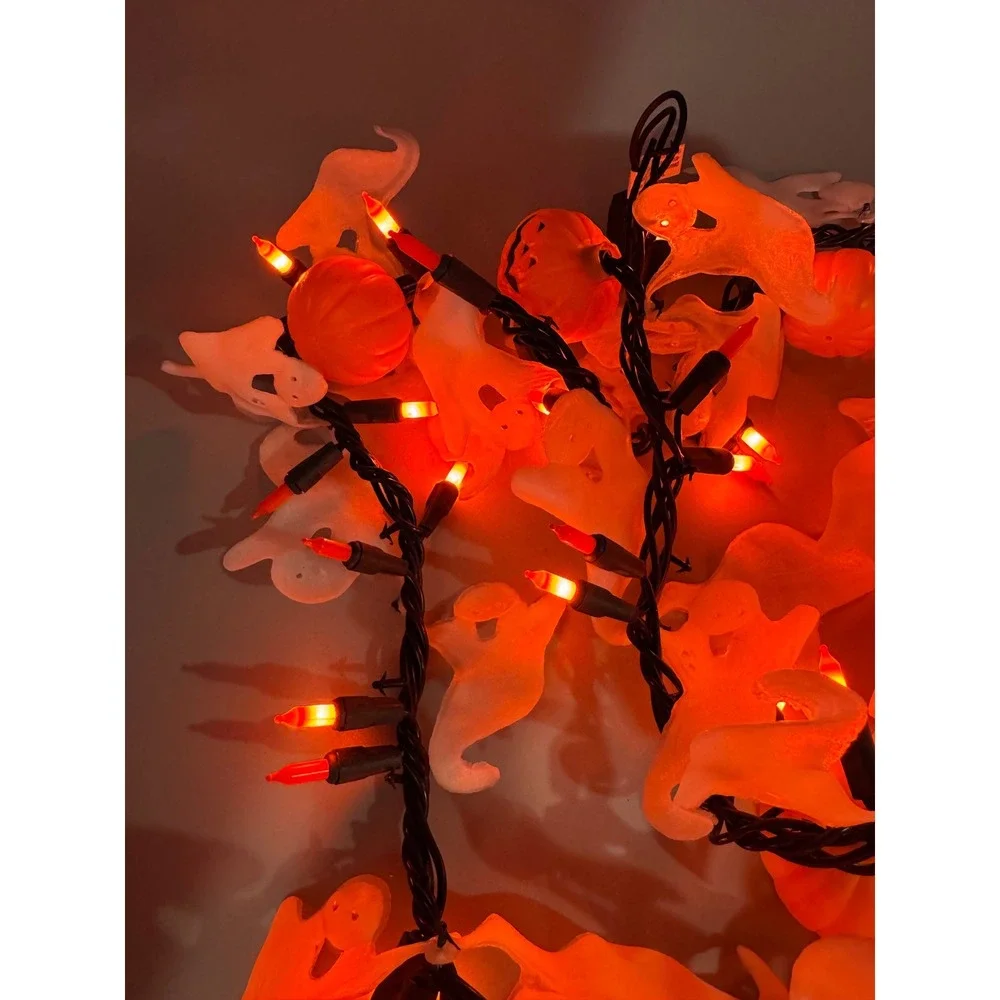 Halloween Blow Mold String Lights White Ghost Pumpkin Decor Tested